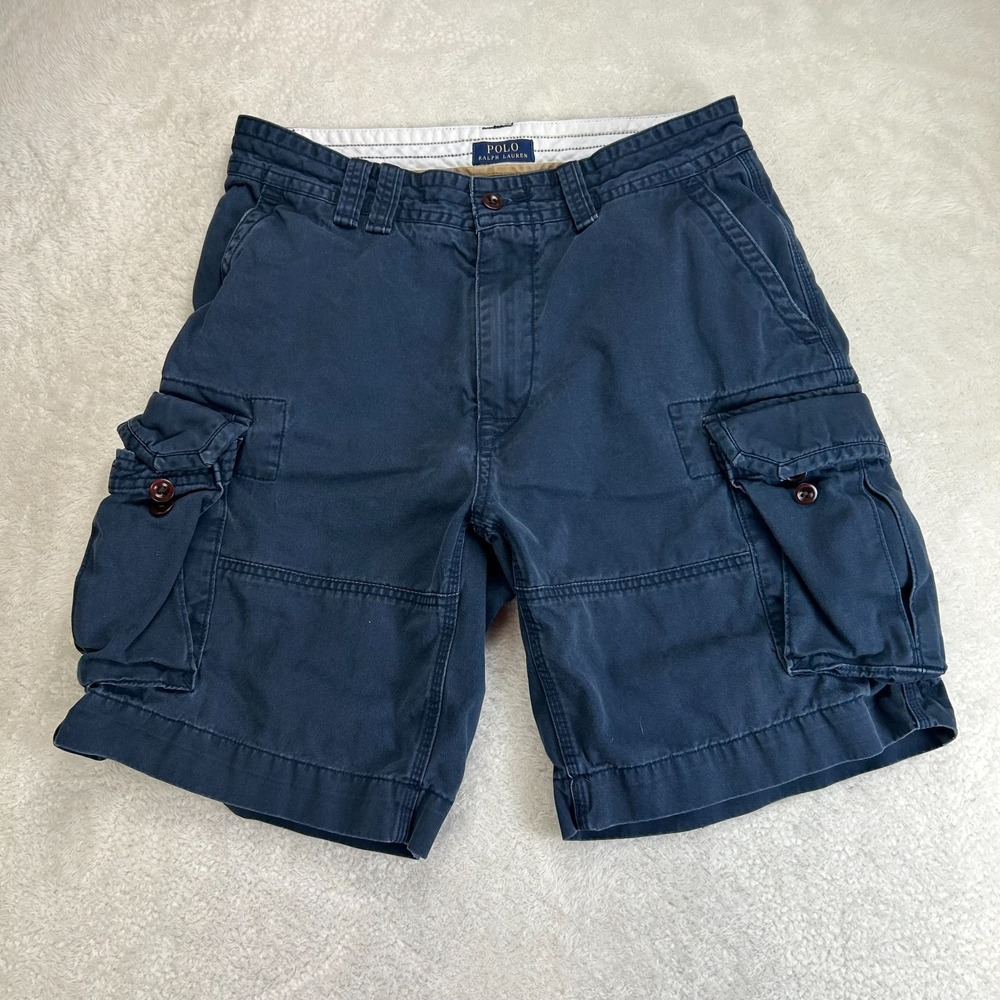 Polo Ralph Lauren Cargo Shorts Mens 33 Blue Cotton Classic Fit Mid Rise Pockets